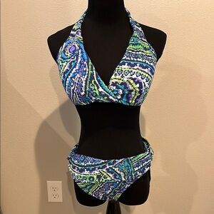 Vibrant Blue and Green Halter Bikini